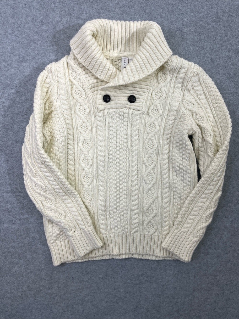 Janie and Jack Sweater Kids 4T Ivory Cable Chunky Knit Pullover Shawl Collar